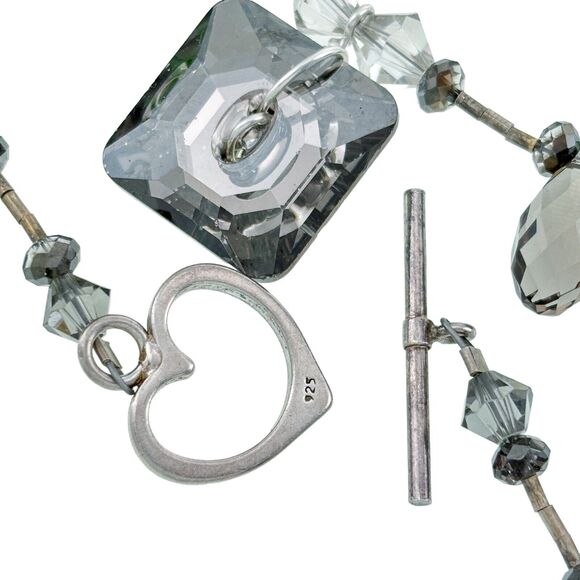 Vintage Artisan Sterling Silver Faceted Glass Beaded Heart Toggle Necklace 16" - Picture 3 of 5